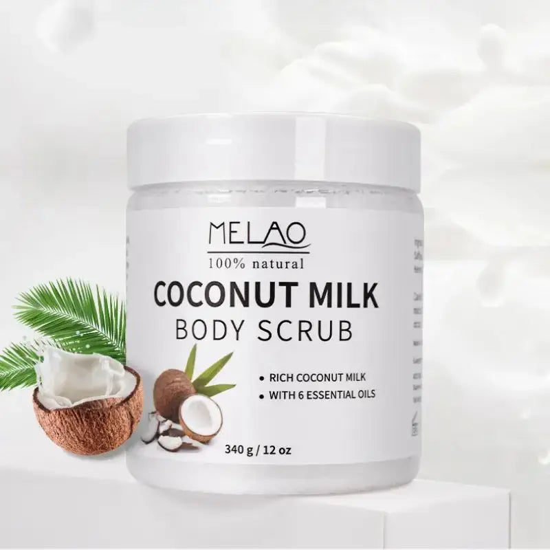 MELAO Coconut Milk Body Scrub 340g – Exfoliating & Firming Scrub for All Skin Types, Deep Cleansing & Moisturizing Personal Care Treatment