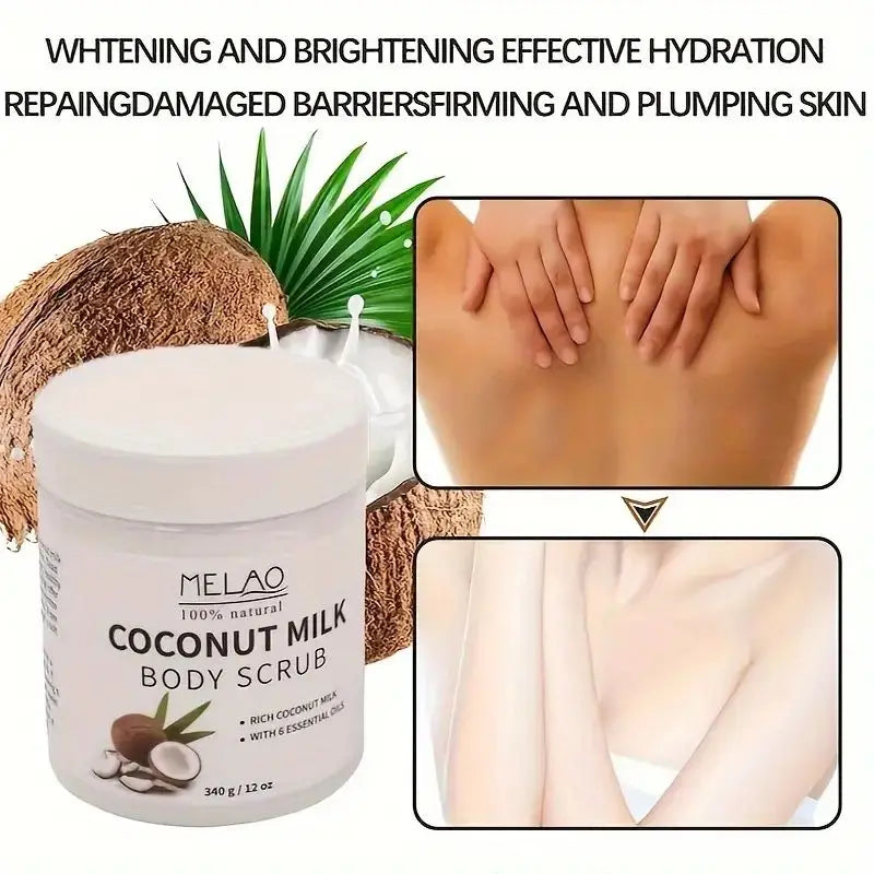 MELAO Coconut Milk Body Scrub 340g – Exfoliating & Firming Scrub for All Skin Types, Deep Cleansing & Moisturizing Personal Care Treatment