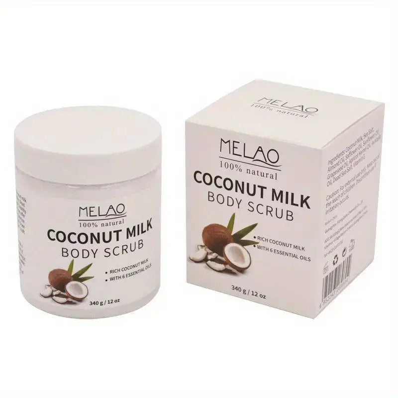 MELAO Coconut Milk Body Scrub 340g – Exfoliating & Firming Scrub for All Skin Types, Deep Cleansing & Moisturizing Personal Care Treatment